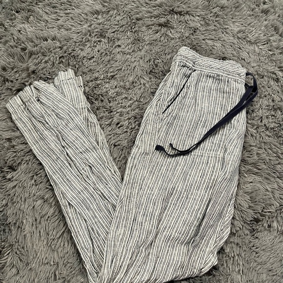 Striped Linen Pants with Belt - Picture 1 of 4